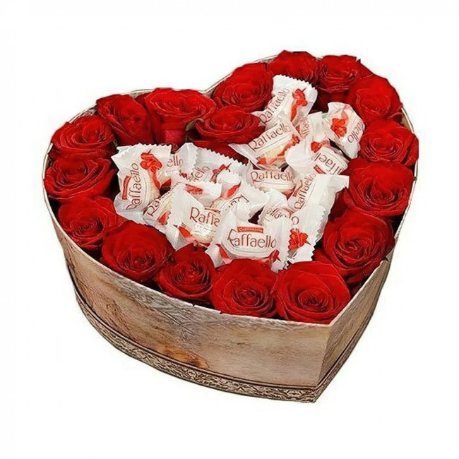 Букет цветов "Сердце с Рафаэлло"